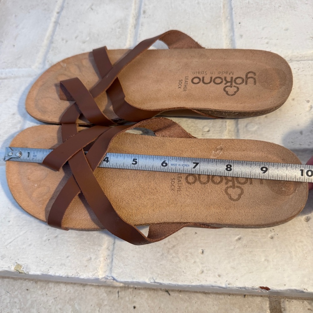 YOKONO Brown Leather Strappy Flip Flop sandals, like new, size 8 - Picture 5 of 10